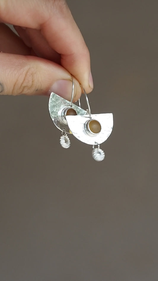 Amber Sea Glass Hoop Earrings